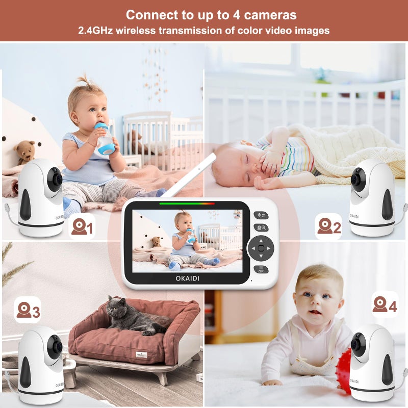 OKAIDI Video Baby Monitor with Camera and Audio  5"" Display Baby Monitor No WiFi  30H Battery and 1000ft Range Baby Monitor  Remote Pan-Tilt-Zoom Baby Camera  Night Vision  2-Way Talk  VOX Temperature - Image 5